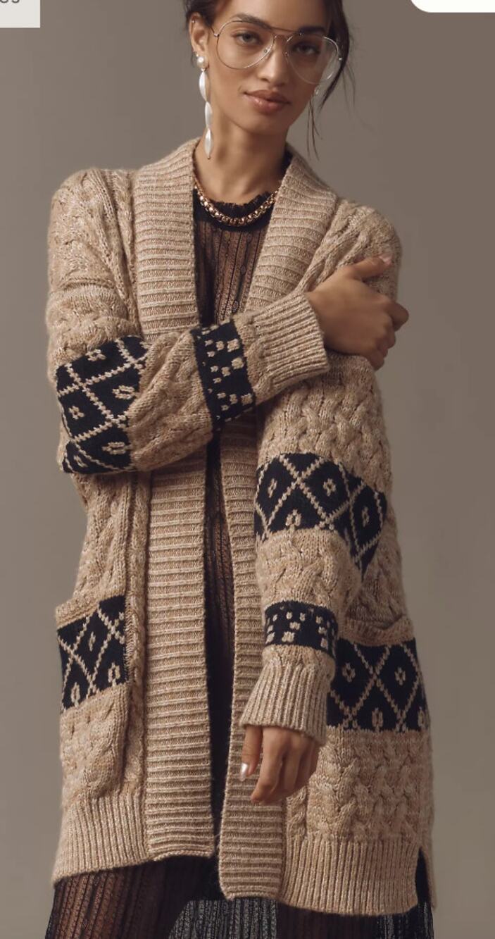 Anthropologie Pilcro Slouchy Open Front Oversized Cardigan Sweater Cable  L/XL